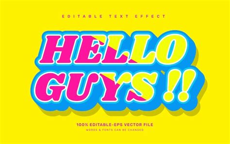 Premium Vector Hello Guys Editable Text Effect Template