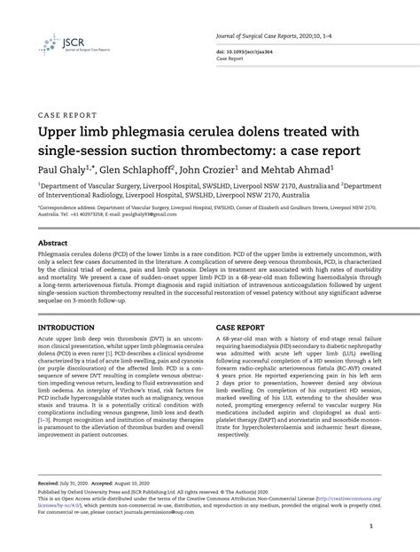 Pdf Upper Limb Phlegmasia Cerulea Dolens Treated With Single Session