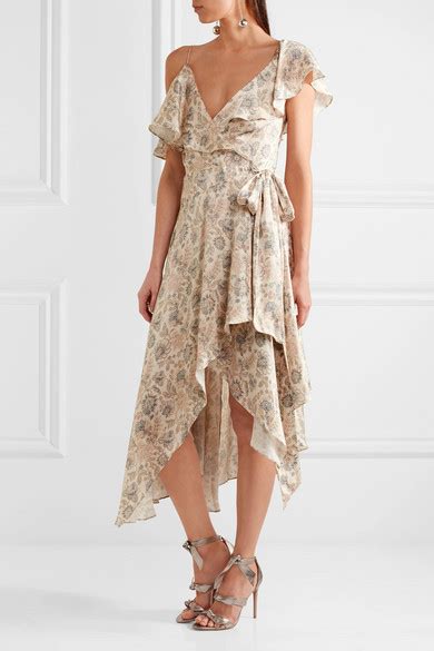 Zimmermann Ruffled Floral Print Silk Satin Wrap Dress Net A Porter Com