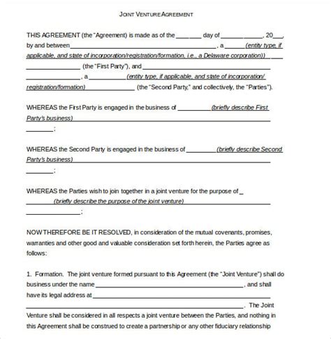 Joint Venture Agreement Template – 13+ Free Word, PDF Document Download