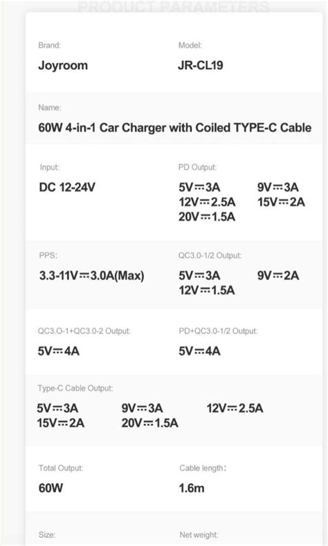 Joyroom In Car Charger With M Coiled Type C Cable W Jr Cl