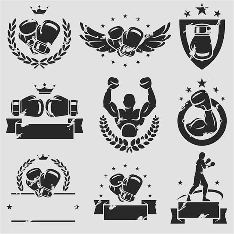 Premium Vector Boxing Labels And Icons Set Vector