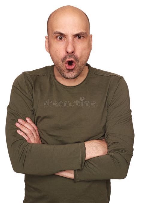 Shocked Bald Man In Blue T Shirt Stock Image Image Of Shocked Shirt