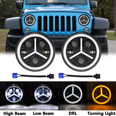 Pair Inch Round Led Headlight Hi Lo Beam For Jeep Jk Kenworth T