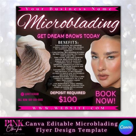 Microblading Pmu Editable Flyer Design Canva Flyer Template Permanent