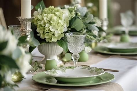 Premium AI Image | A table set for a green wedding