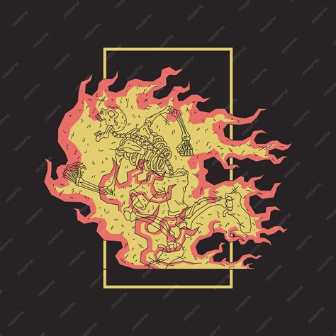 Premium Vector | Retro illustration of burning running skeleton