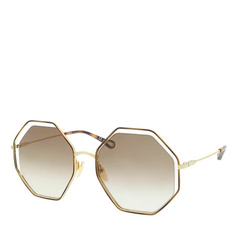 Chloé Poppy Hexagonal Metal Sunglasses Havana Gold Green Sunglasses Fashionette