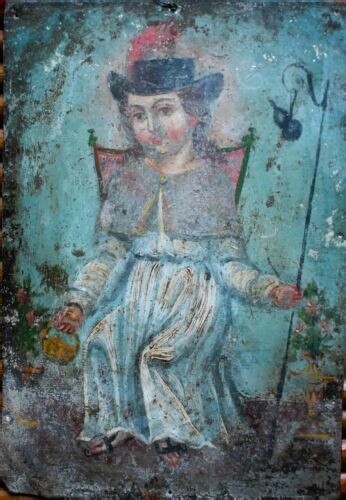 Antique 19th C Spanish Colonial Painting Retablo Santo Nino De