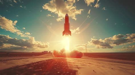 Premium Photo Red Rocket Launching Into The Sky