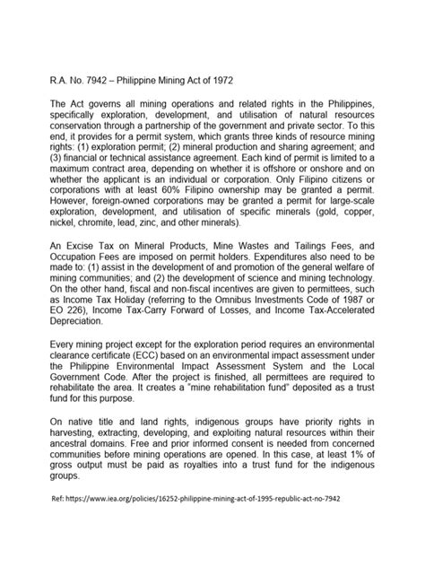 R.a. No. 7942 - Philippine Mining Act | PDF