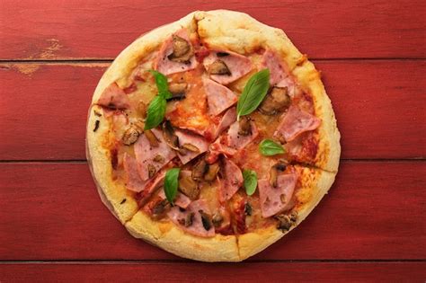 Premium Photo Pizza Traditional Bacon Pizza With Ham Mushrooms