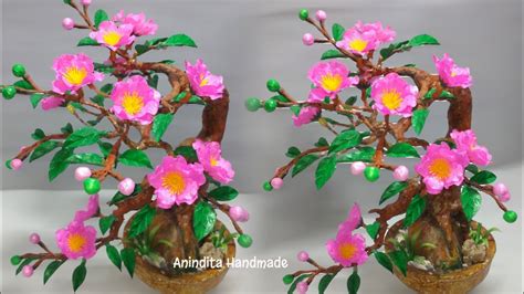 Bonsai Bunga Sakura Dari Plastik Kresek DIY Flower Craft Tanaman Hias