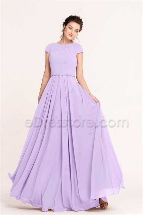 Modest Lds Beaded Lilac Bridesmaid Dresses Edresstore