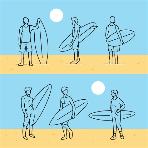 Surfer Holding Surfboard On Summer Beach Sport Vector Illustration