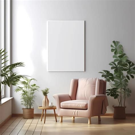 Un Marco De Fotos En Una Pared Con Plantas Y Una Silla Foto Premium