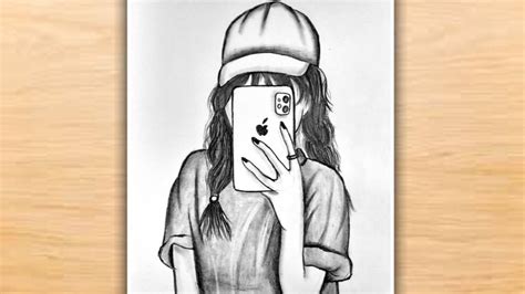 Girl Drawing/ Pencil Drawing/ Girl Holding Iphone | Iphone drawing ...