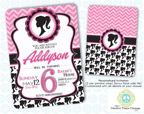 Barbie Vintage Silhouette Invite Custom Invitation For Birthday Party