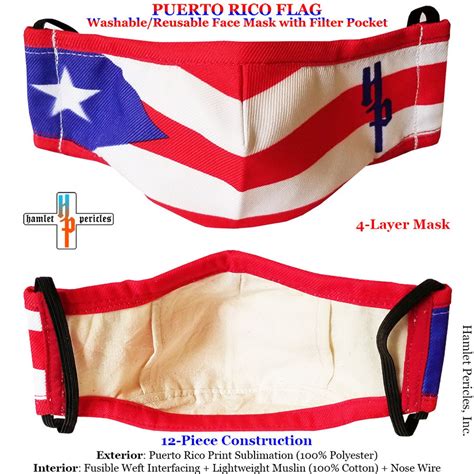 Puerto Rico Flag Face Mask W/ Interior Filter Pocket Reusable Cotton ...