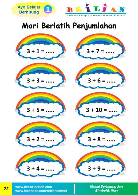 Lembar Penjumlahan Warna Warni Untuk PAUD Dan TK Bimbel Brilian