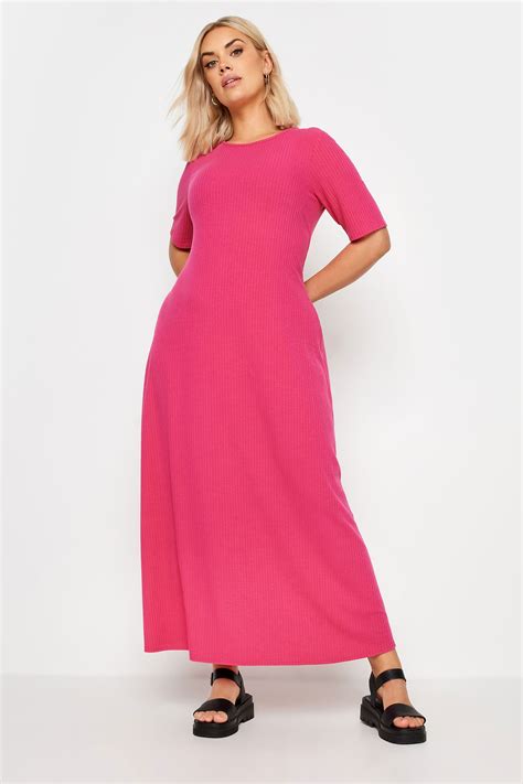 Yours Plus Size Pink Ribbed Swing Maxi Dress Yours Clothing