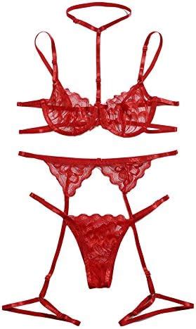 SheIn Women S Floral Lace Embroideried Sheer Garter Lingerie Set With