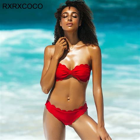 Rxrxcoco Solid Bikini Set 2017 Sexy Swimsuit Women Halter Bandage