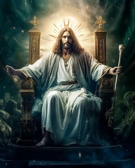 Premium Ai Image Jesus Sitting On A Throne With A Staff In His Hand