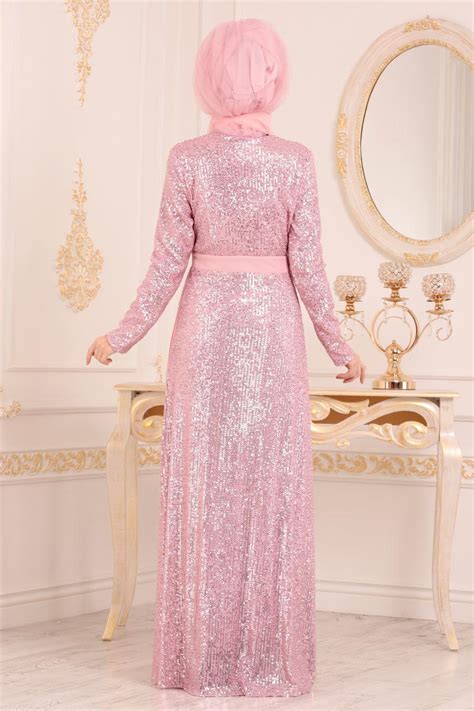 Rose Poudré Tesettürlü Abiye Elbise Robes de Soirée Hijab 85550PD