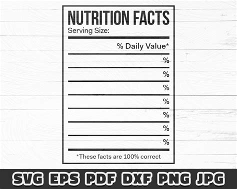 Nutrition Facts Svg Blank Digital File Cricut Silhouette Cameo