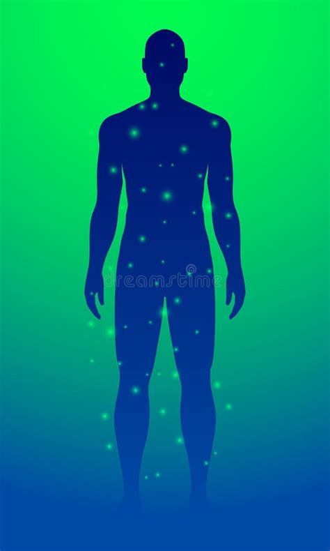 Abstract Vector Scene Of Naked Man And Flying Light Dots On A Blue And