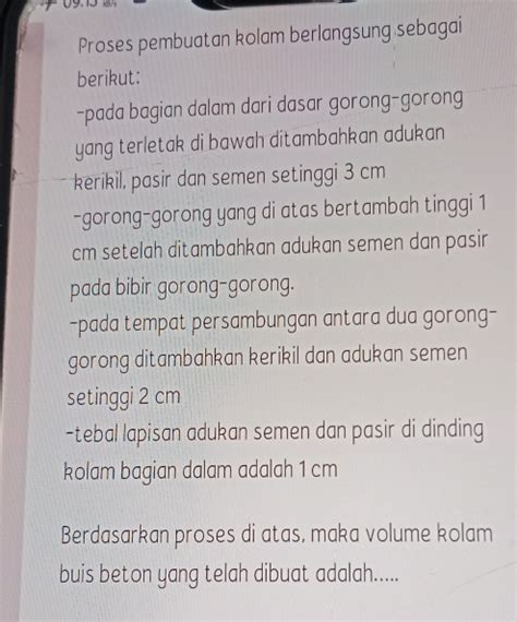 Solved Proses Pembuatan Kolam Berlangsung Sebagai Berikut Pada