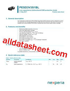 F1 Marking PESD3V3S1BL Datasheet PDF Nexperia B V All Rights Reserved