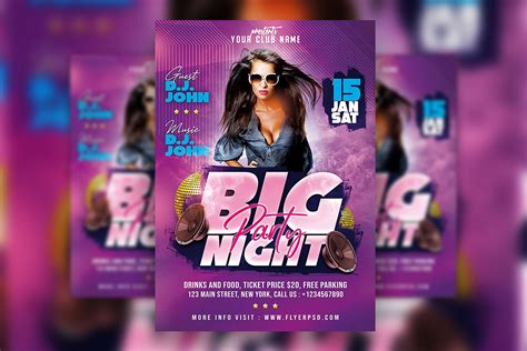 Gradient Purple Night Club Party Flyer Template Free Download