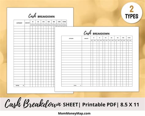 Cash Breakdown Sheet Printable Pdf Money Breakdown Form By Etsy Canada