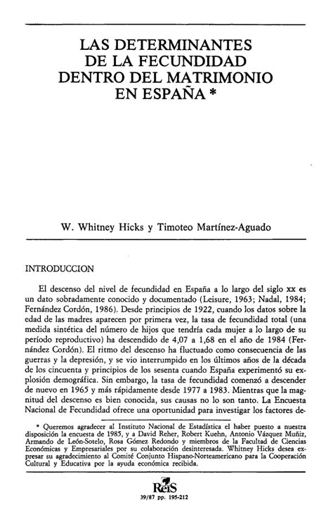 Pdf Las Determinantes De La Fecundidad Dentro Del Matrimonio En Espa A