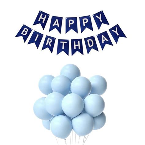 Dark Blue Happy Birthday Banner And Pastel Blue Metallic Balloons ...