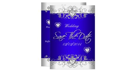 Save The Date Royal Blue Wedding White Diamond Hea Card