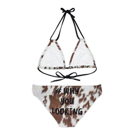 Why You Looking Cow Print Bikini Set Aop Etsy