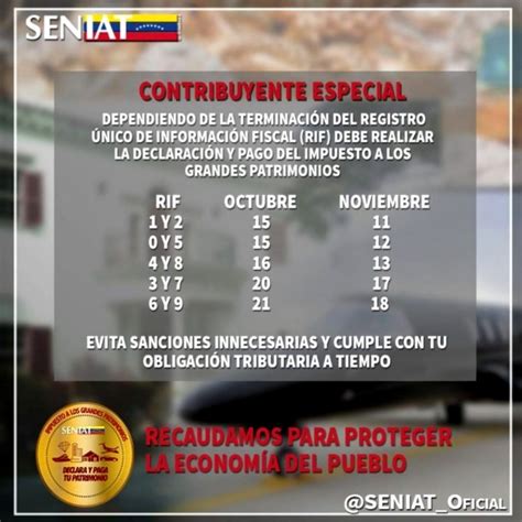 Seniat publica calendario para declaración y pago del Impuesto a los ...