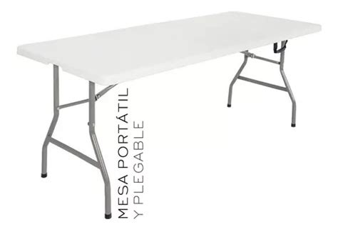 Mesa Plegable Portátil De Plástico 180 Cm Tipo Portafolio Color Blanco