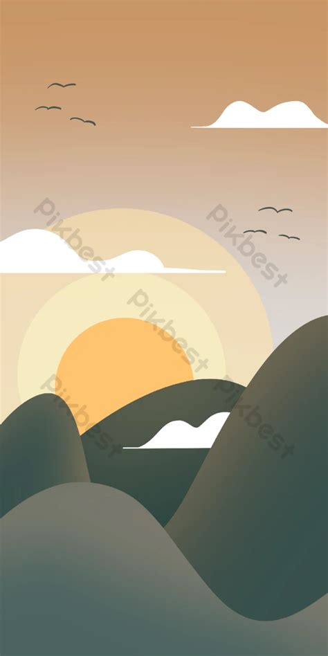 Sunset Landscape Natural Cartoon Background | PSD Free Download - Pikbest