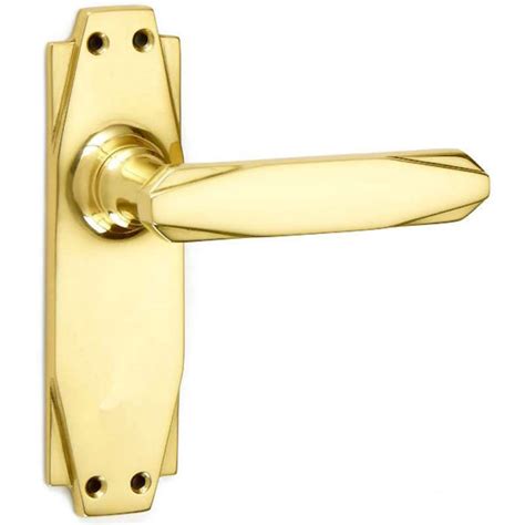 Art Deco Door Latch Handles Polished Brass Unlacquered Broughtons Lighting And Ironmongery