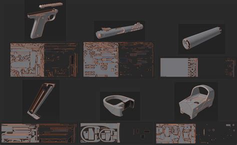 [WIP] Ruger Mark IV Lite + Suppressor and Reflex Sight — polycount