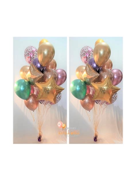 Bouquet Meli Melo Ballons Latex Chrome Confetti Aluminium Etoile Coeur