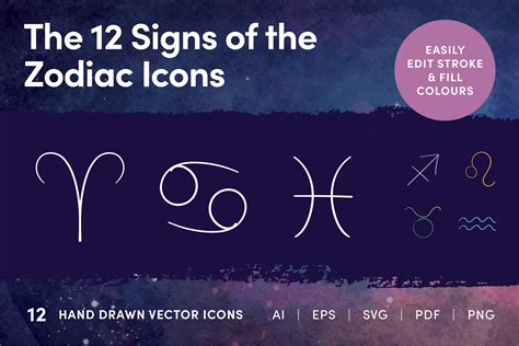 The 12 Signs of the Zodiac Symbols | Outline Icons ~ Creative Market