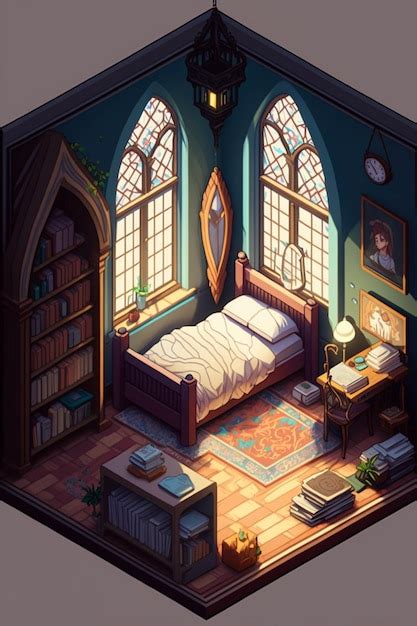 Premium AI Image | A room with a bed and a book on the wall.