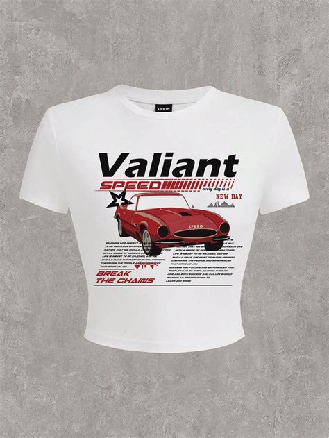 Shein Coolane Camiseta De Manga Corta Con Estampado De Slogan De Coche