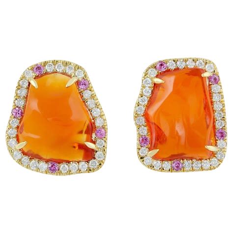 Fire Opal Karat Gold Diamond Stud Earrings For Sale At Stdibs