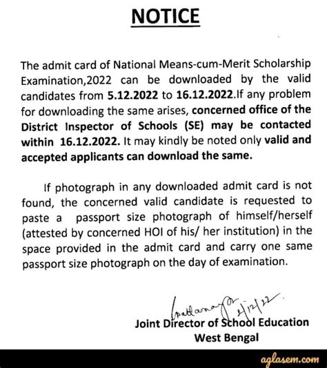 Nmms West Bengal Admit Card 2022 Out Download At Scholarships Wbsed